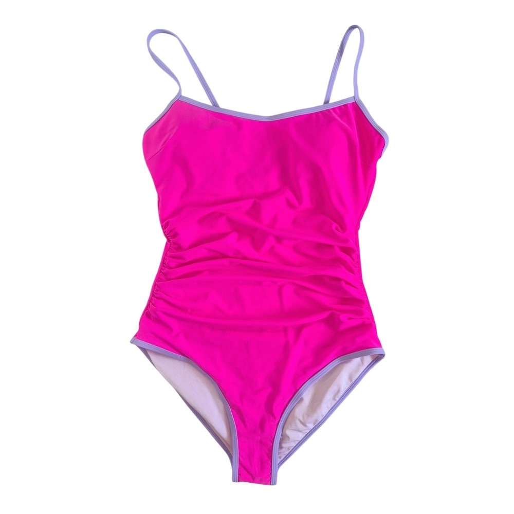 Eomenie Womens One Piece Swimsuit Neon Pink Lavender Ruched Tummy Control Size M